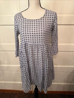 C.M.C. Cotton Gauze Gingham Babydoll Tunic Dress Pockets USA XS